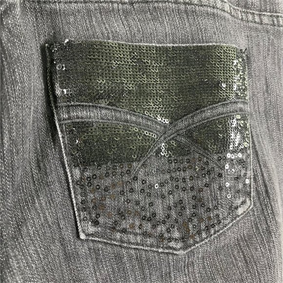 Boom Boom Jeans Juniors 15 Black Denim Sequins Boot Cut - Picture 9 of 12